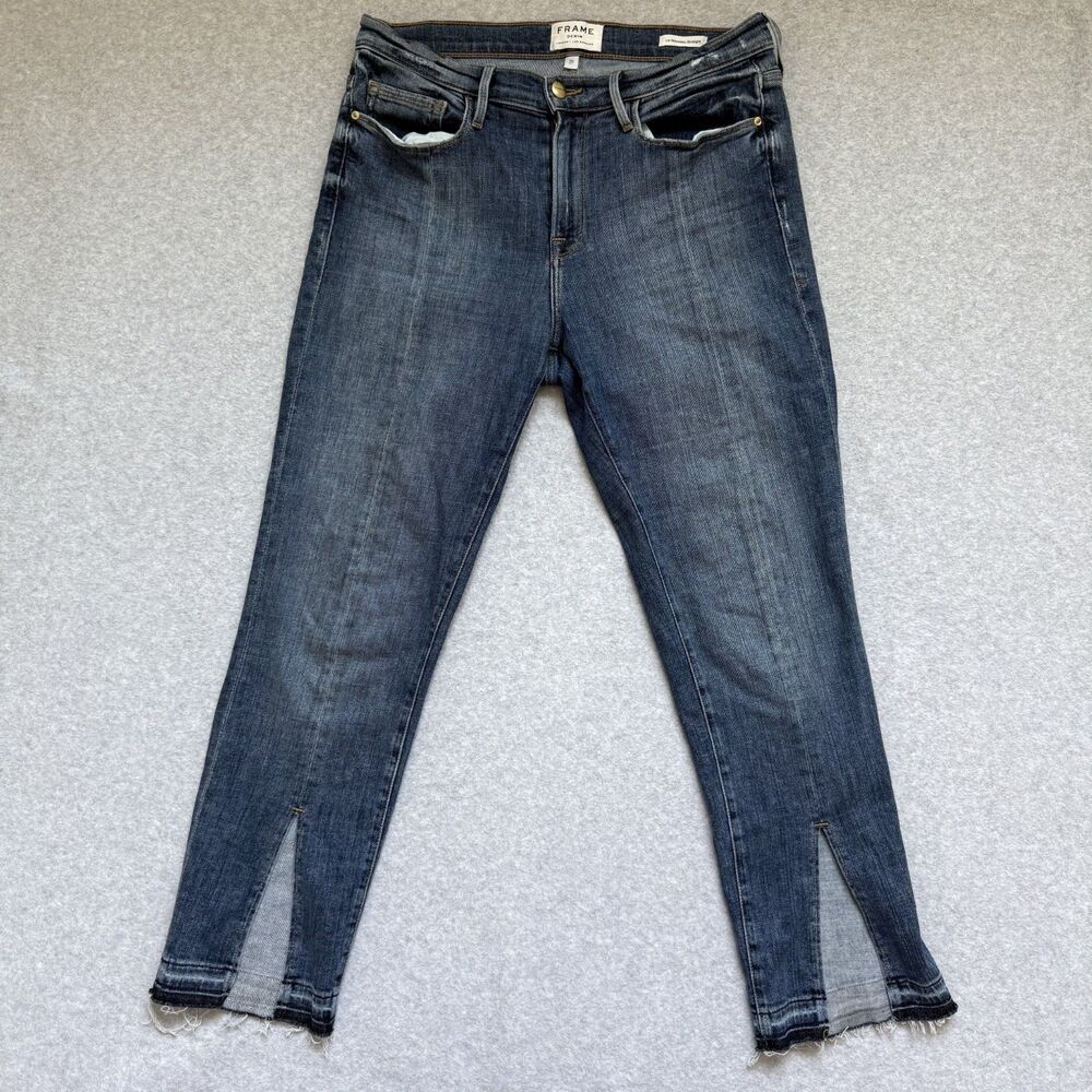 Frame Denim Le Nouveau Straight Jeans Womens Cropped Front Split Raw Hem Size 29